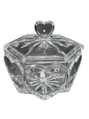 Royal Limited 24% Percent Full Lead Crystal Heart Hexagon Box Candy Dish w. Lid